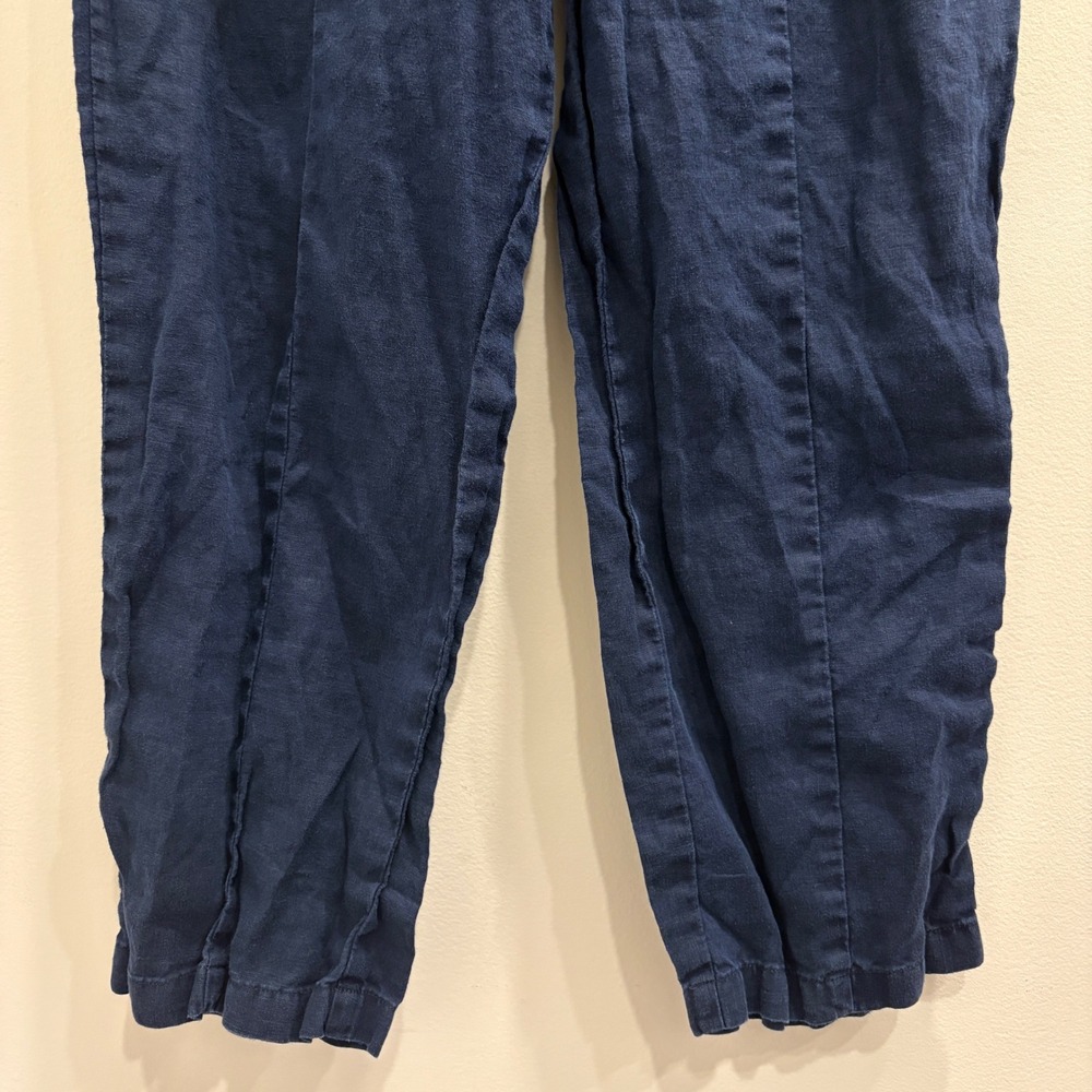 Quince 100% European Linen Tapered Ankle Pants Deep Navy Blue High Rise Medium - Picture 6 of 9